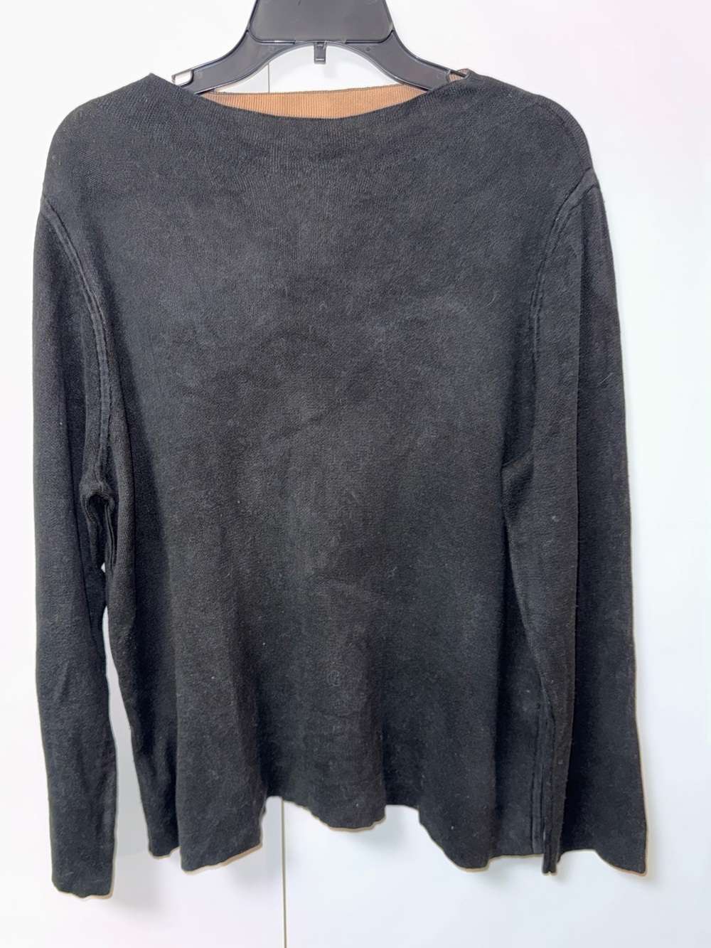 Eileen Fisher womens organic cotton Black Sweater Tan Trim Sz XL minimalist